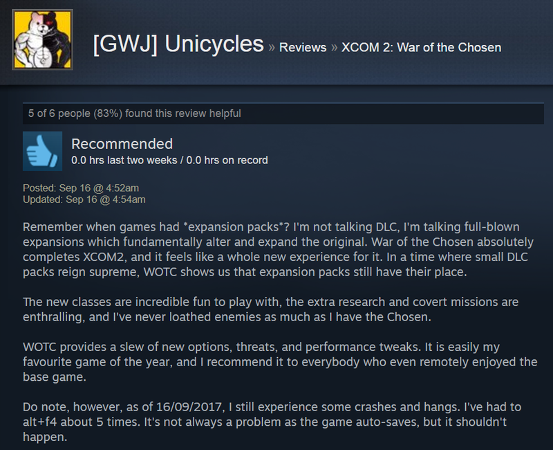 Illustration for article titled XCOM 2: War Of The Chosen, As Told By Steam Reviews